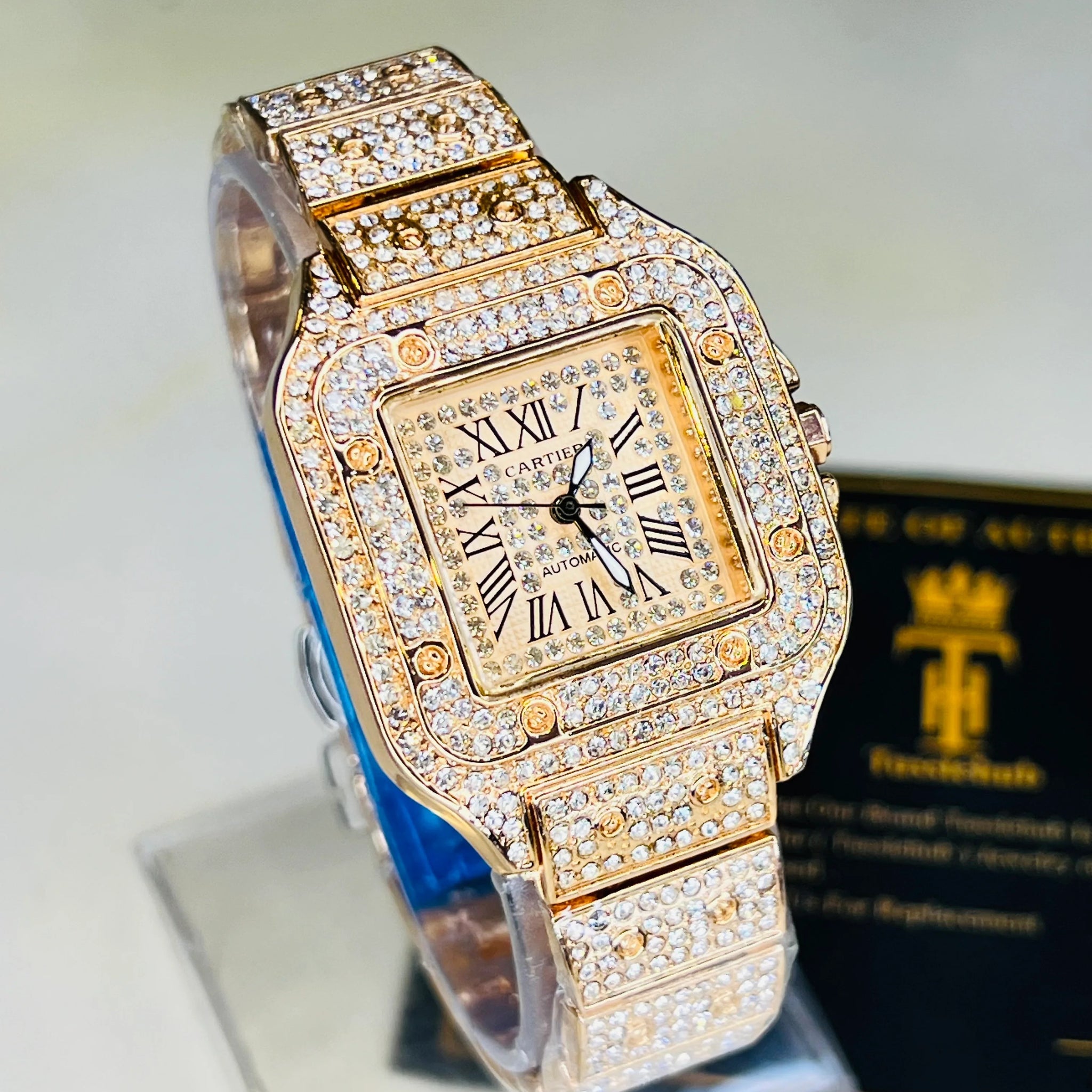 Gold Square Tank Iced Out Watch