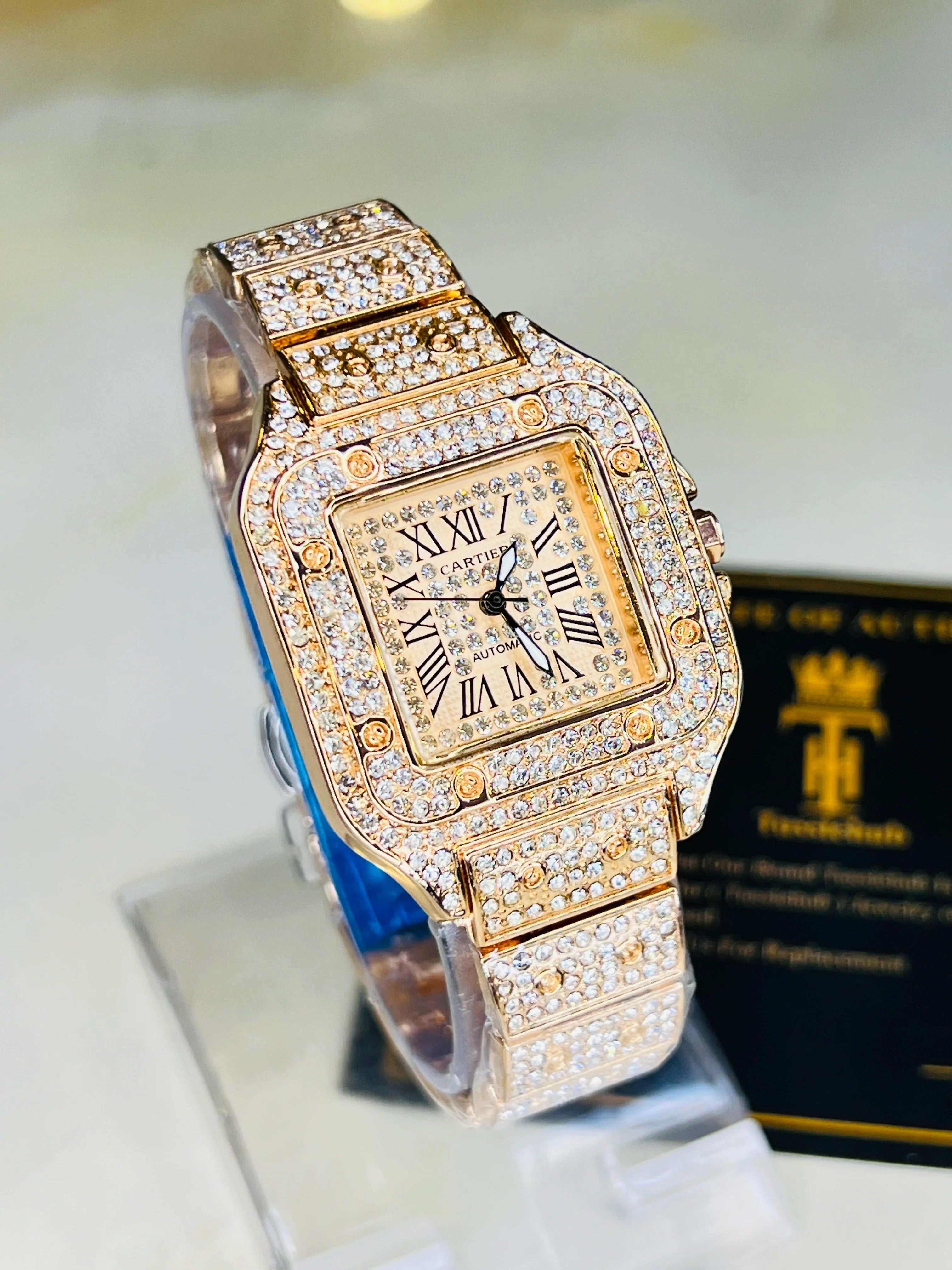 Gold Square Tank Iced Out Watch
