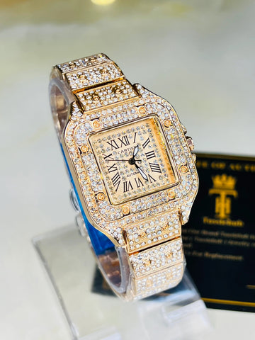 Gold Square Tank Iced Out Watch