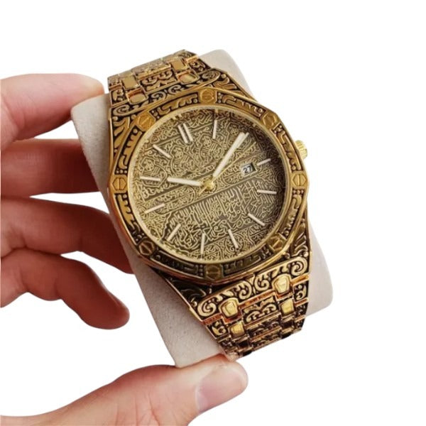 Arabic Style Luxury Ayatul kursi Men Watch Gold